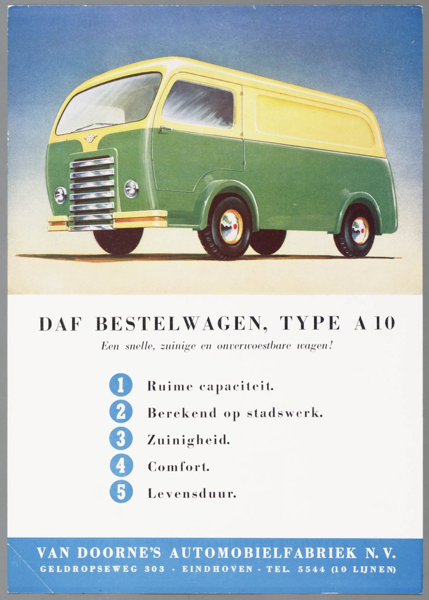 1950 DAF A10 bestelwagen enkelbladige folder a