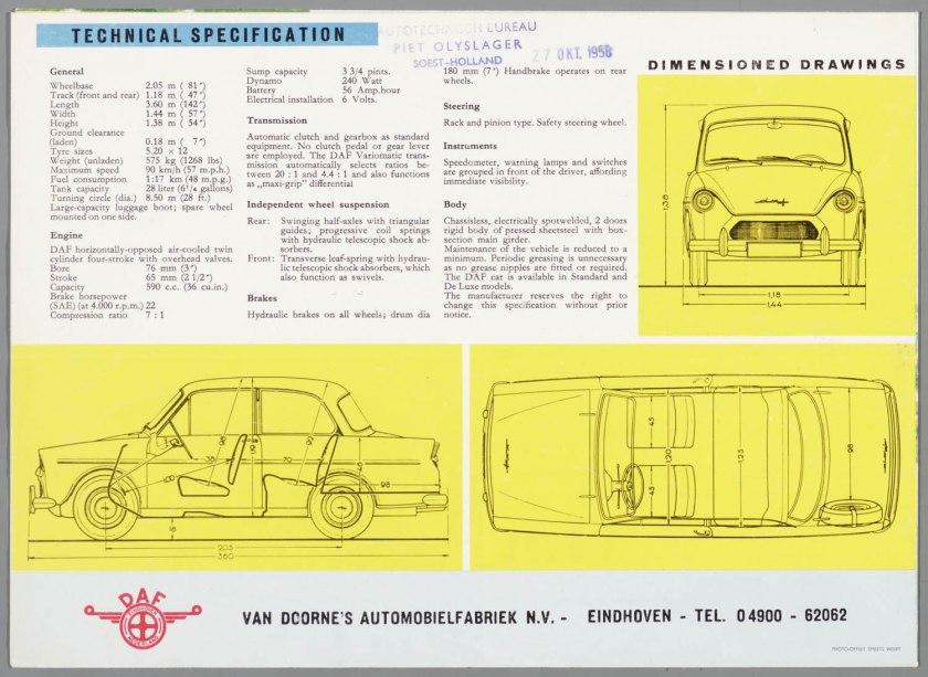 1958 DAF 600 with varimatic transmission d