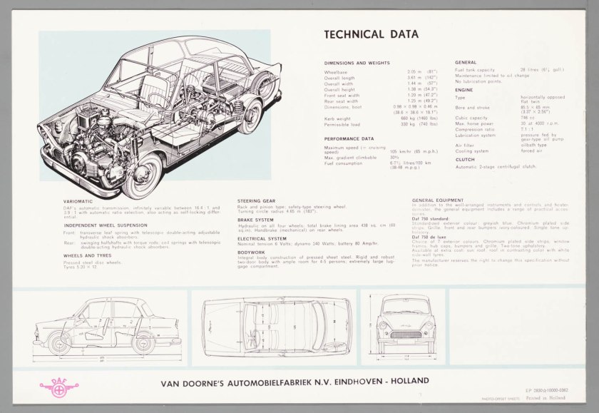 1962 DAF 750 Standaard & Luxe e