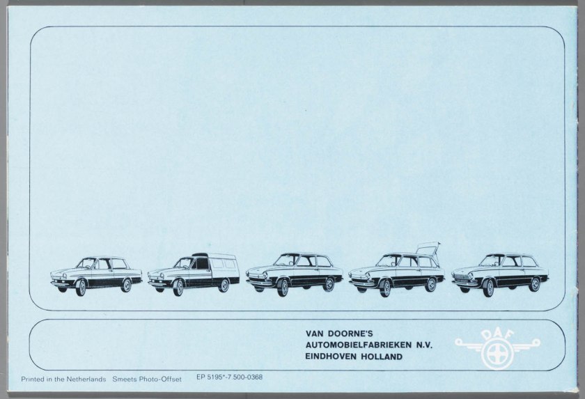 1968 DAF 33, 44, 55 Sedan, 33 Bestel, 44 Combi k