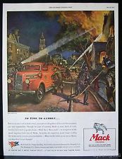 1944 Mack Truck Fire Engine Burning House Peter Helck Art Vintage Print Ad