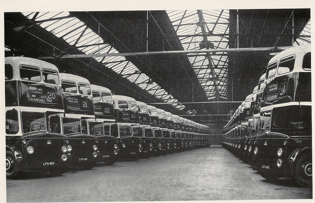 1954 Edinburgh Corporation Transport - line up of new Leyland Titan PD2-20 buses, with MCW bodywork, 1954