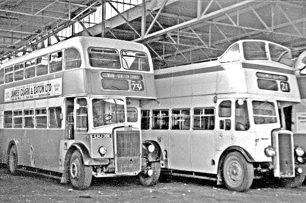 1966 Southend Leyland PD2-Massey 289, LHJ391 and one of the Daimler open toppers in the depot ss289