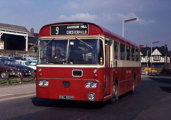 1970 East Midland Marshall B45F bodied AEC Swift O507, OAL507F, seen on a Chesterfield service.