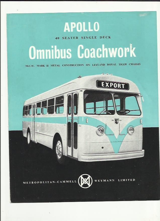 APOLLO OMNIBUS MCW LEYLAND ROYAL TIGER BUS COACH SALES BROCHURE 1956
