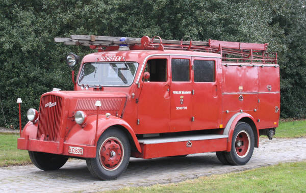 1939 formal German Feuerschutzpolizei Opel Blitz pumper with Magirus bodywork