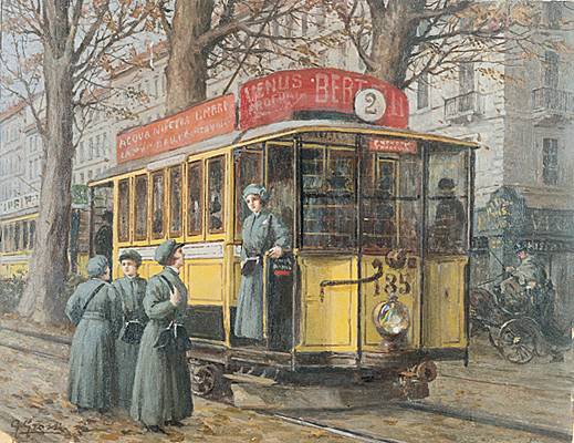 1914 Ragheno Grossi Femmes conduisant un tramway en 1914 à Milan