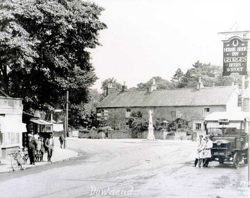 1913 view of Downend village an early Bences motor bus from Longwell Green