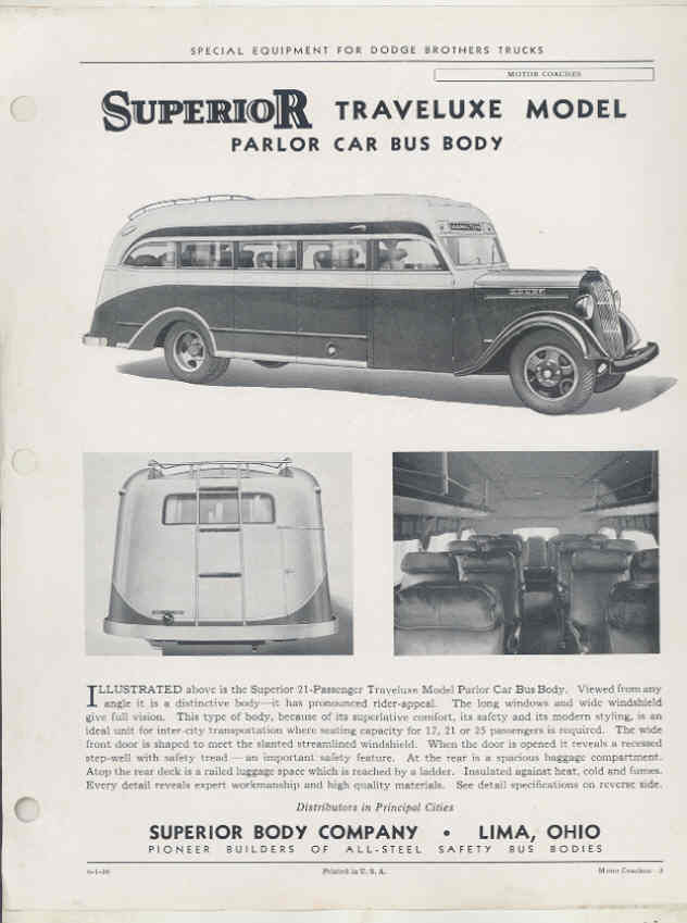 1936 Dodge Superior Parlor Intercity Bus Brochure