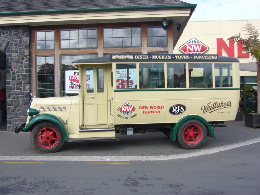 1936 Studebaker bus in front of New World in Kerikeri  New Zealand