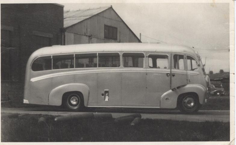 1950 Kenex Coachworks 32 Seat Austin Coach outside their Eastmead Works, Ashford, Kent. 1950