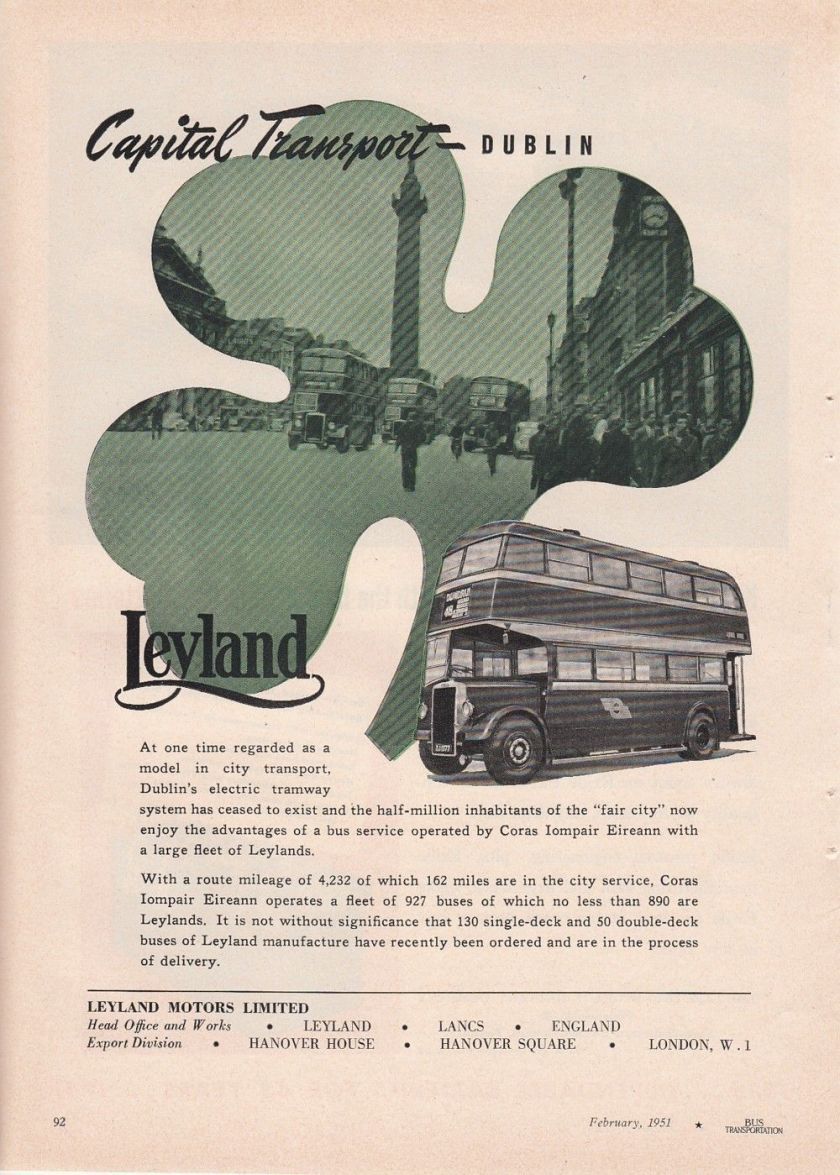 1951 Leyland Motors Ltd Leyland UK Ad Dublin Ireland Double-Decker Bus