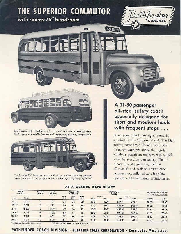 1953 Superior Pathfinder Commuter Transit Bus Brochure