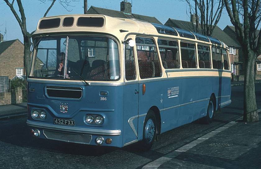 1960 Leyland Leopard coach was Southend 204, 432FXX, ex Grey Green Harrington example