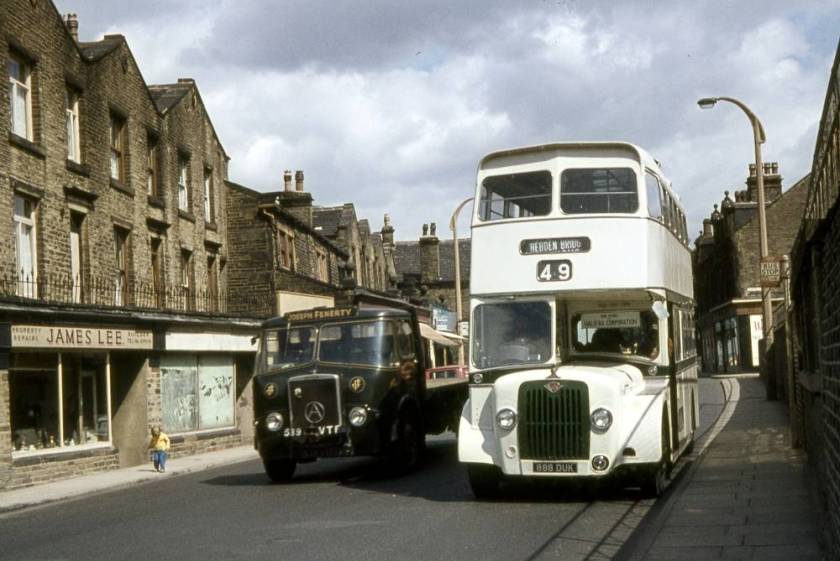 1964 Guy Arab V demonstrator 888DUK on trial with Halifax Corporation in summer 1964. It carried a Strachan front entrance body
