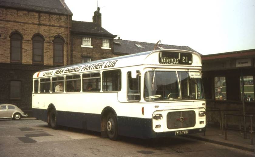 1966 Leyland demonstrator YTB771D on test with Halifax Corporation, a Leyland PSRC1-1 Panther Cub with a Strachans B43D body
