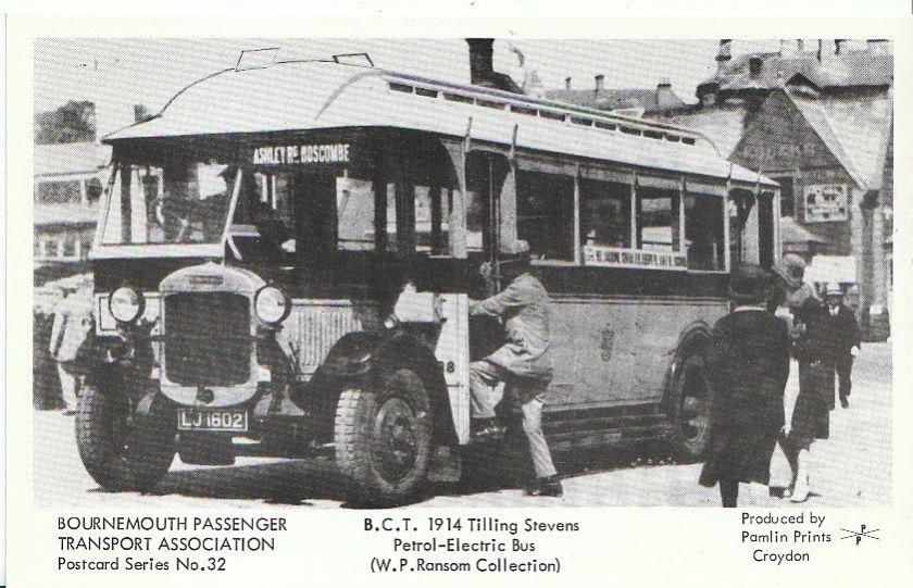 1914 Bus Postcard - B.C.T. 1914 Tilling Stevens - Petrol-Electric Bus U130