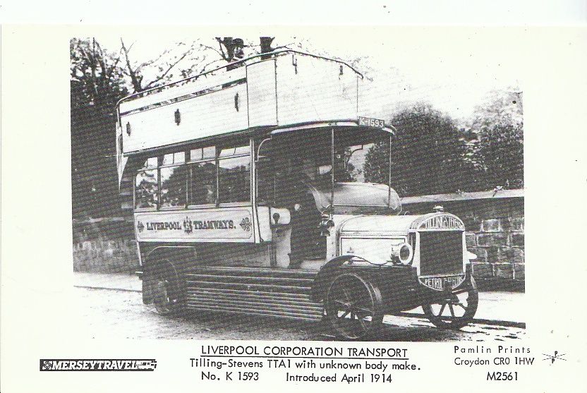 1914 Transport Postcard - Liverpool Corporation - Tilling-Stevens TTA1 1914 U778