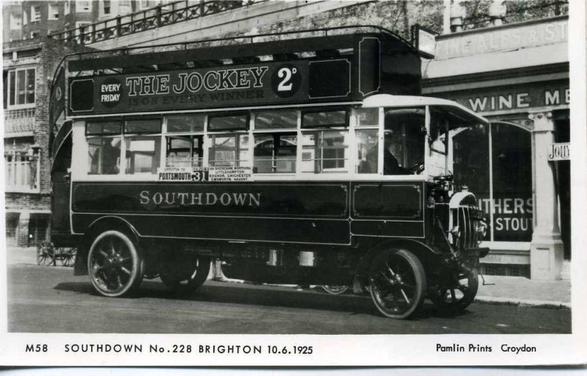 1925 Pamlin photo postcard M58 Southdown Tilling Stevens bus 228 Brighton Sussex 1925