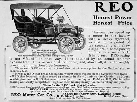 1908 Reo motor car co Ad