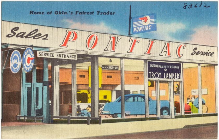 1930-45 postcard Troy Lambert Pontiac