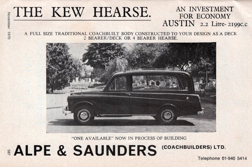 1970 Austin FX4 taxi based hearse ad