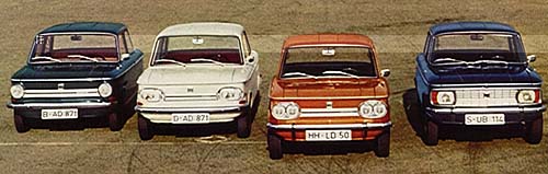 1971 NSU range, with the basic 598cc Prinz on the far left