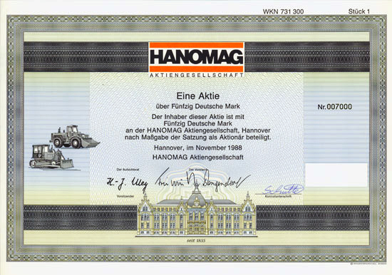 1988 Hanomag-Inhaberaktie-50DM