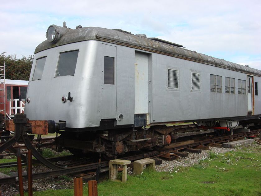 1951-built articulated Sentinel-Cammell steam railcar, no. 5208, at the Buckinghamshire Railway Centre