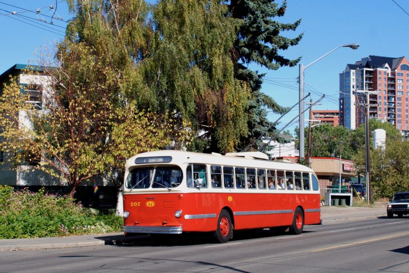 1954 CCF-Brill trolley bus on the Edmonton trolley bus system Edmonton_CCF-Brill_trolleybus_202