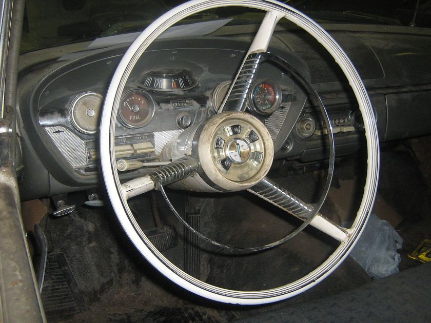 1958 Edsel Ranger interior, showing the Teletouch system and Rolling Dome speedometer.