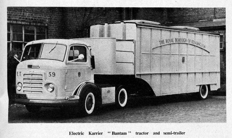1959. Electric Bantam tractor and semi-trailer.