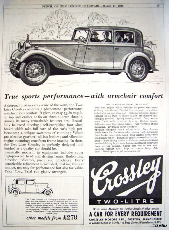 1934 CROSSLEY 'Two-Litre' Auto Print AD - Vintage Car ADVERT