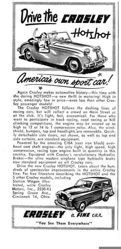 1949 Crossley hot shot ad