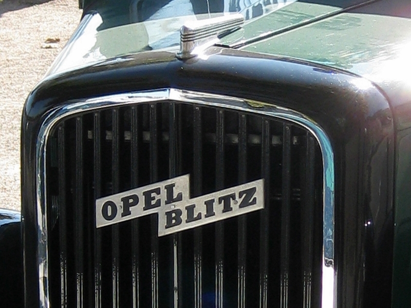 1950s Opel Blitz with words in horizontal lightning