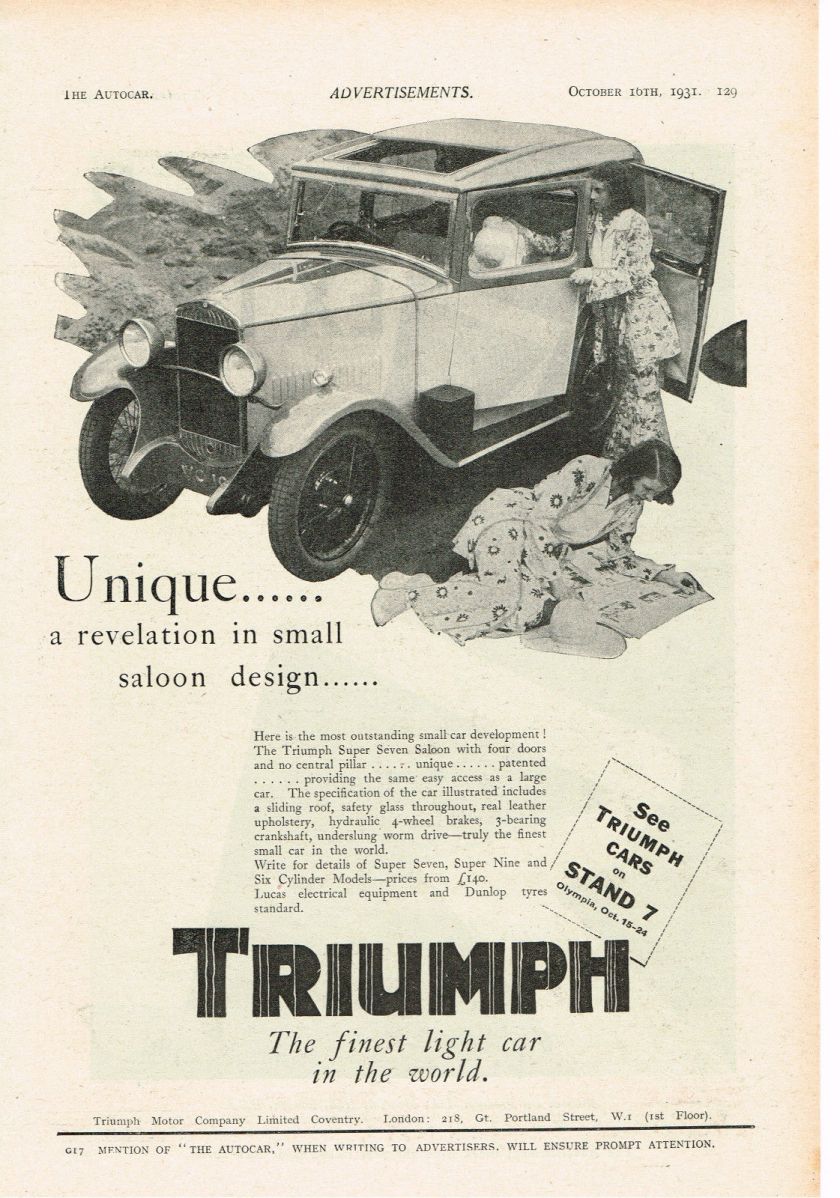 1928 TRIUMPH Super Seven car advert
