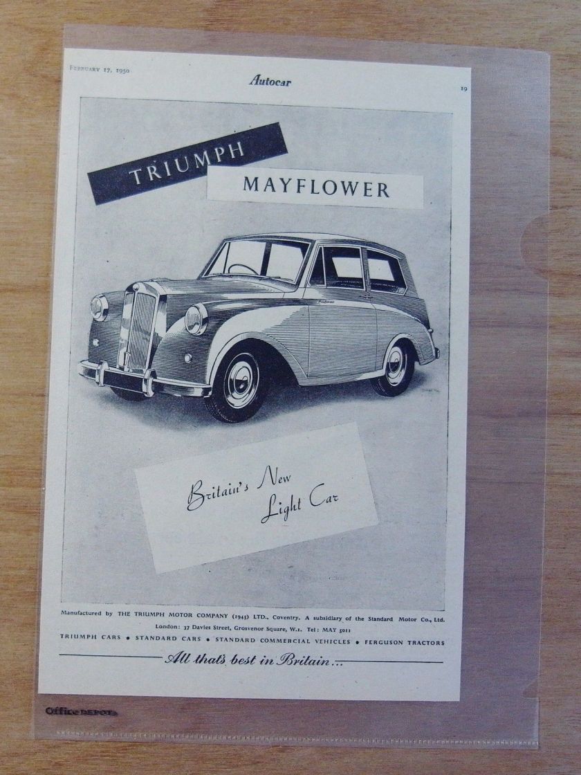 1950 Autocar Magazine Advert - TRIUMPH MAYFLOWER - BRITAIN'S NEW LIGHT CAR