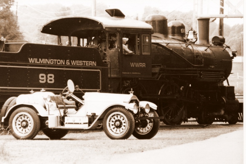 1923 American LaFrance speedster parked alongside the track