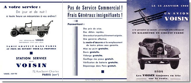 1934 brochure, about the Voisin after-sales servie