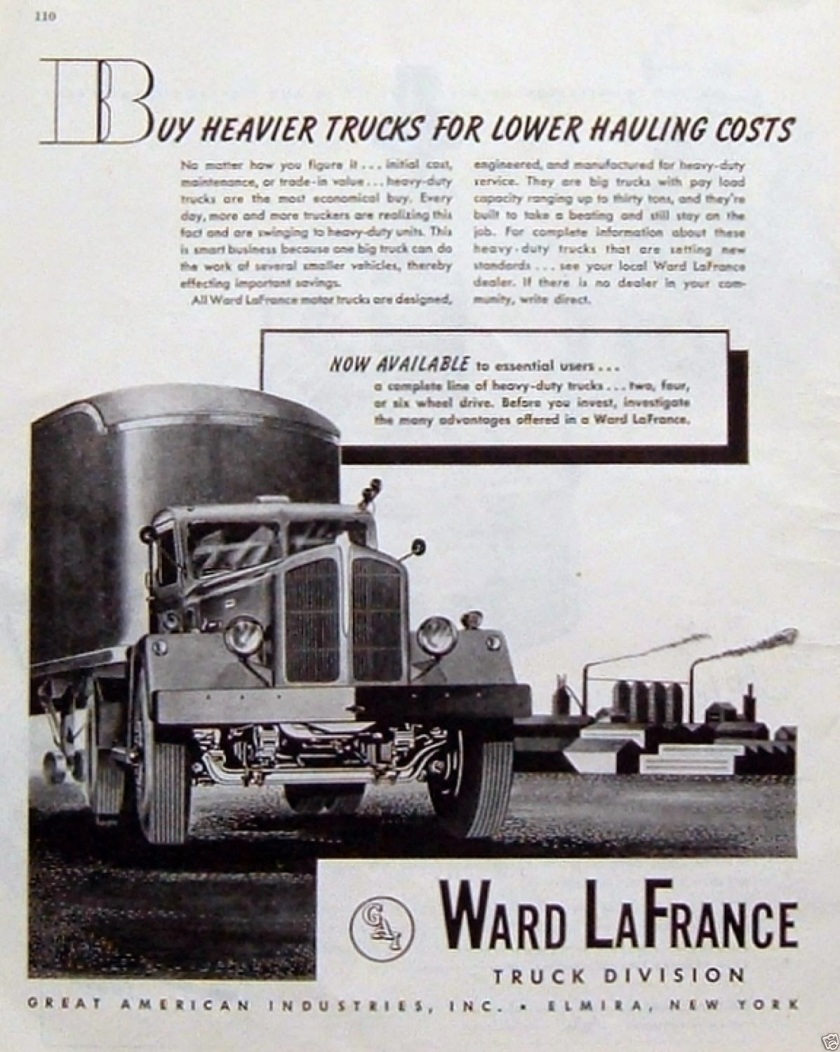 1945 Vintage Ad Ward LaFrance Trucks