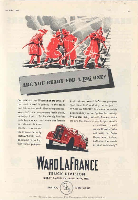 1945 Ward LaFrance Fire Truck Ad