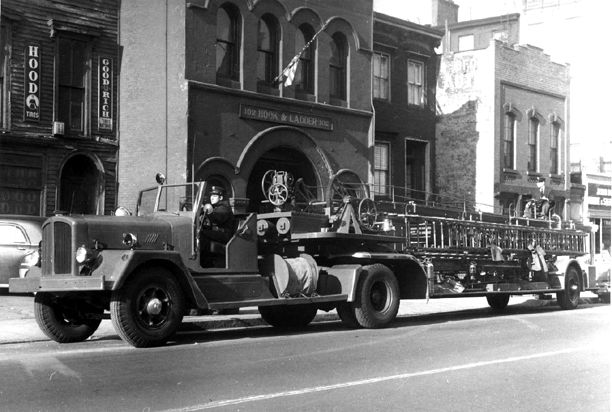 1947 Ward LaFrance tractor, 1931 American LaFrance 75' ladder