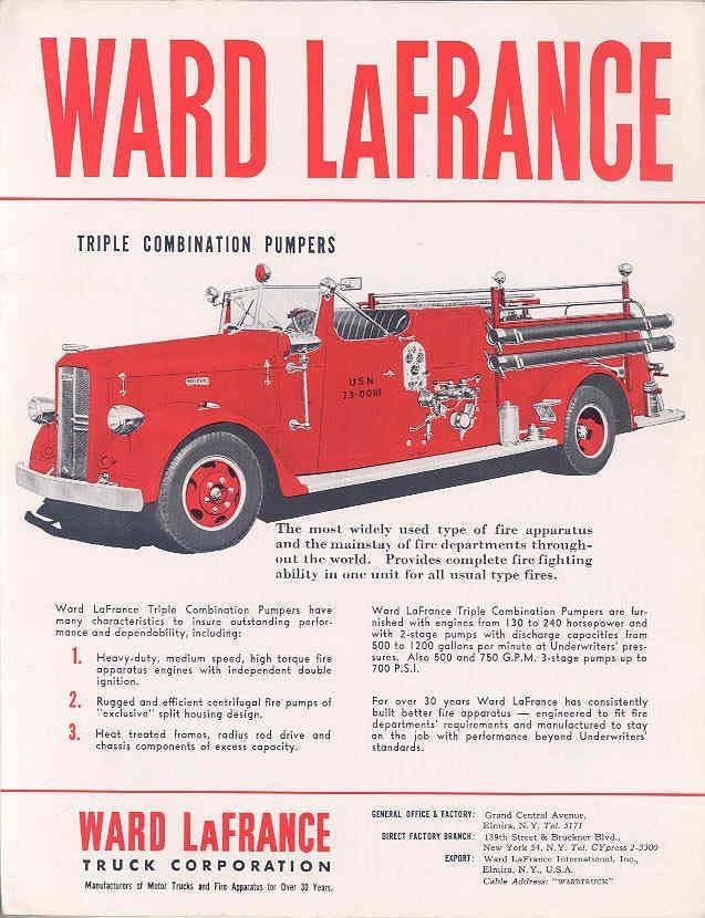 1951 Ward LaFrance Pumper Fire Truck Brochure