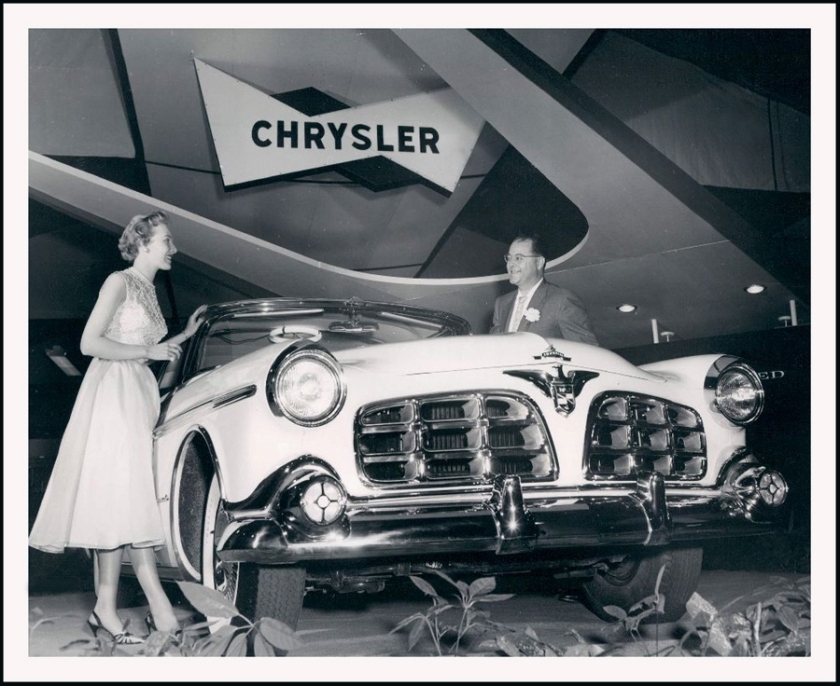 1955 Chrysler Imperial car model shown on display at January 1955 Chicago Auto Show