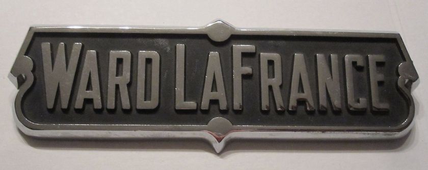 1955 Genuine Vintage Ward LaFrance Chrome Emblem Plate, Fire Engine Sign, Large Logo