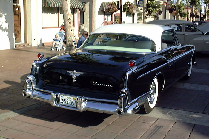 1955 Imperial Newport with rear view of free-standing gunsight taillights