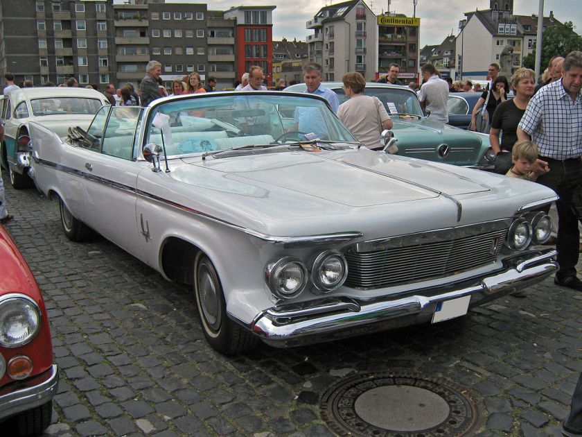 1961 Chrysler Imperial Crown convertible with view of free-standing headlights