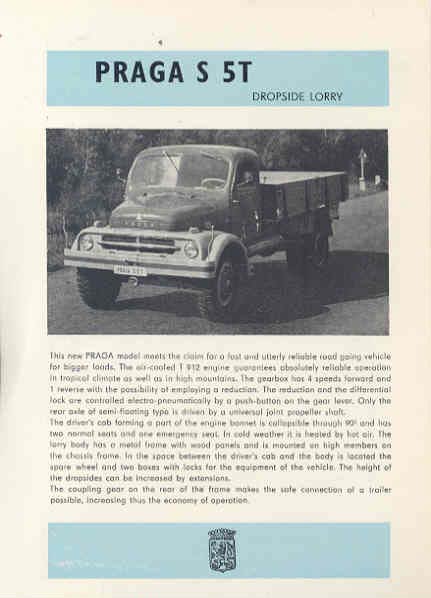 1961 Praga S5T Dropside Truck Brochure Czechoslovakia wl2296
