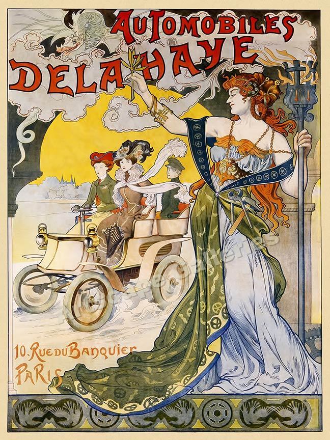 1898 Automobiles Delahaye Vintage Style Paris Auto Poster