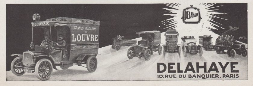 1913 PUBLICITE AUTOMOBILES VEHICULES DELAHAYE GRANDS MAGASINS DU LOUVRE AD 1913